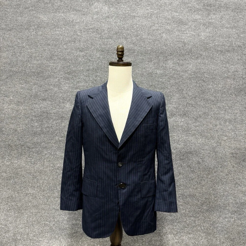 Vintage BB London Mens Navy Pinstripe Blazer Sport Coat 2 Button Wide Lapel